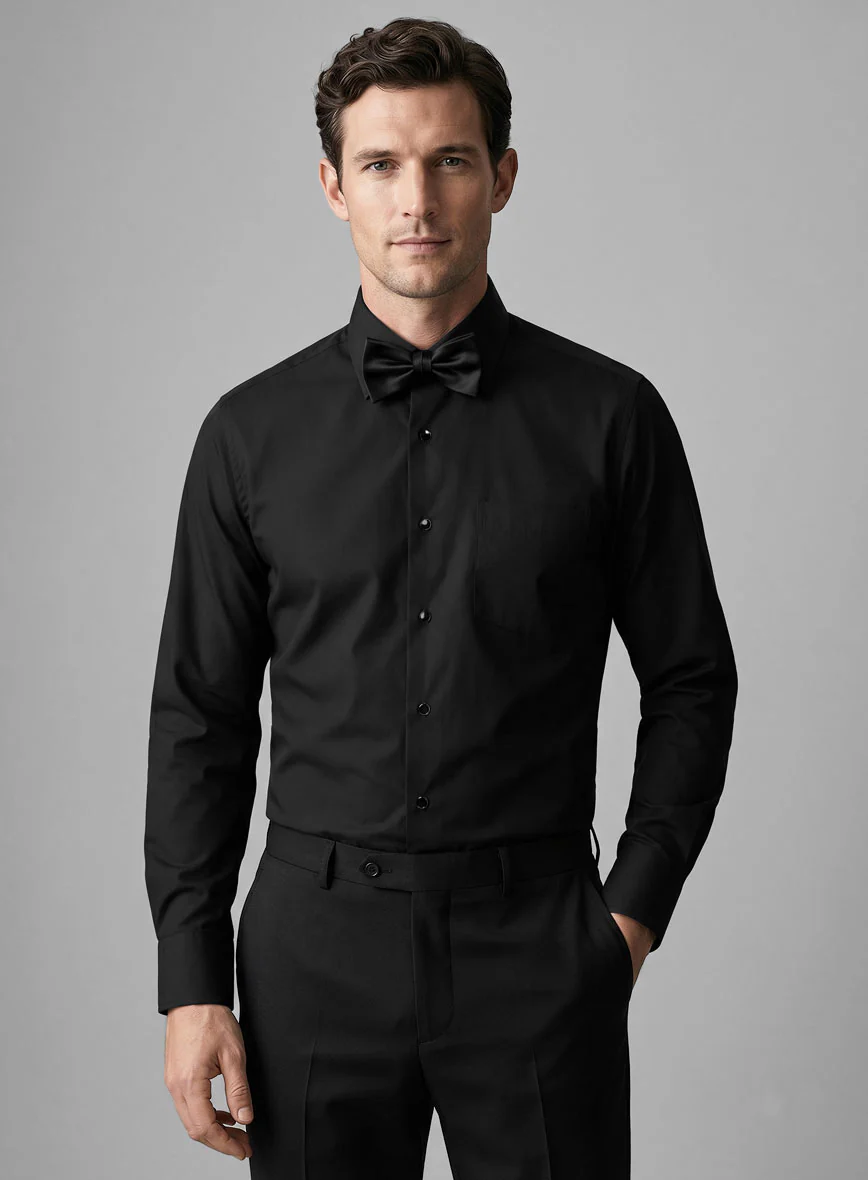 Plain Front Black Tuxedo Shirt