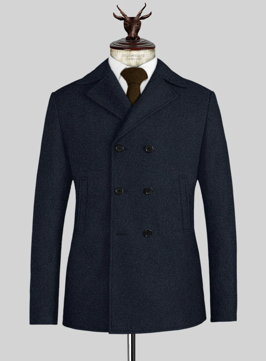 Playman Blue Denim Tweed Pea Coat