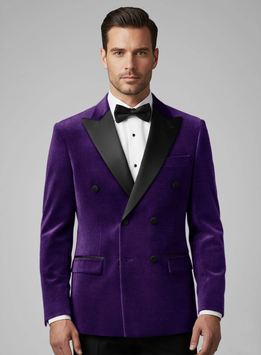 Purple Velvet Double Breasted Tuxedo Jacket - Image 2