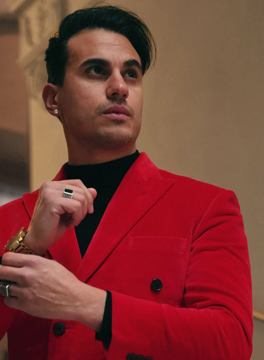 Red Velvet Double Breasted Jacket - Image 3