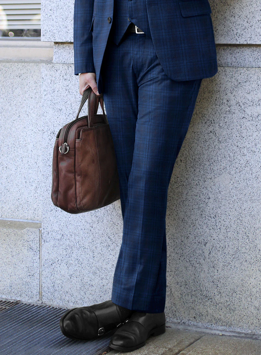 Reda Cobalt Blue Checks Wool Suit - Image 4
