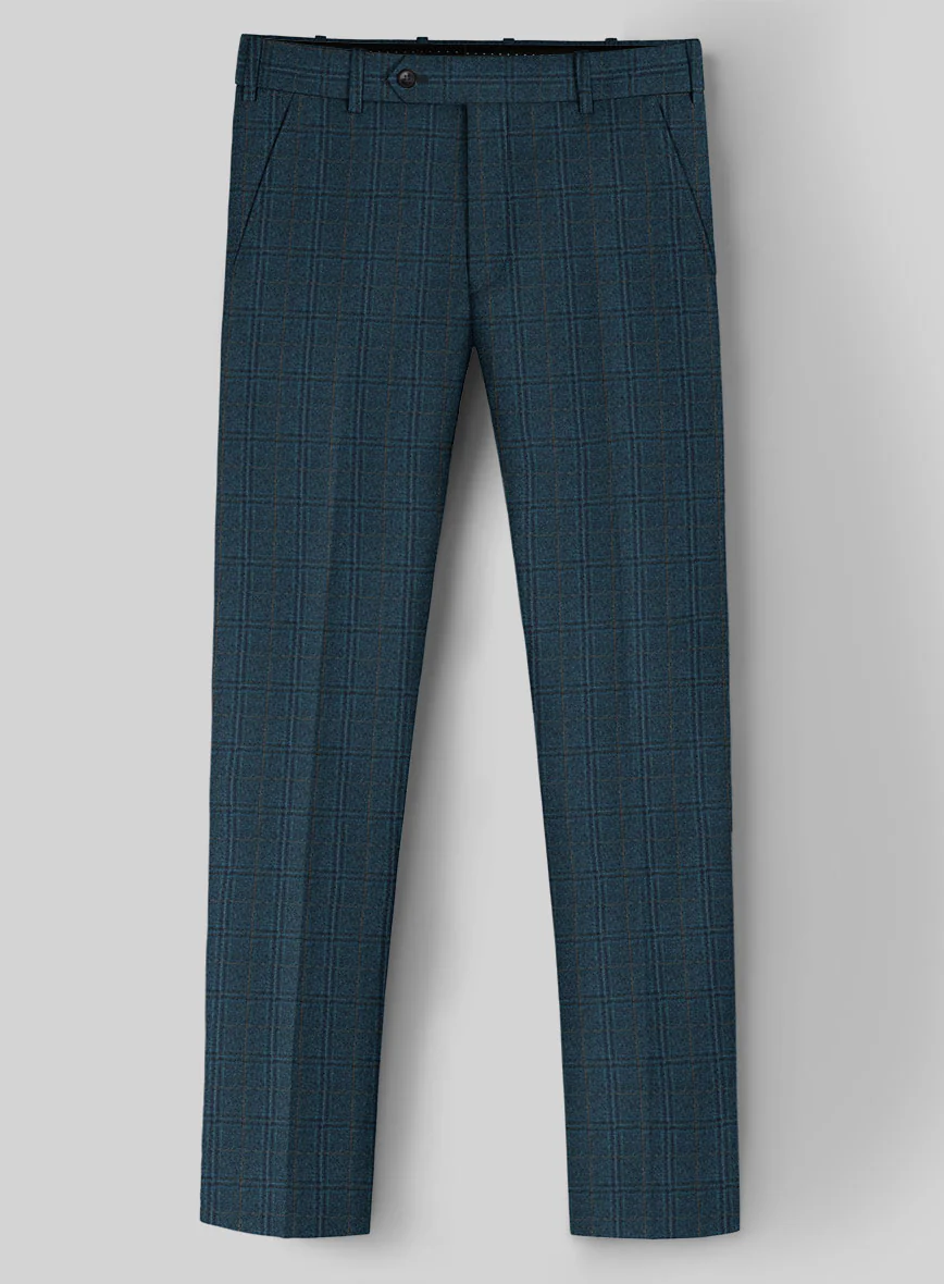 Reda Jeromi Teal Blue Checks Wool Pants - Image 3