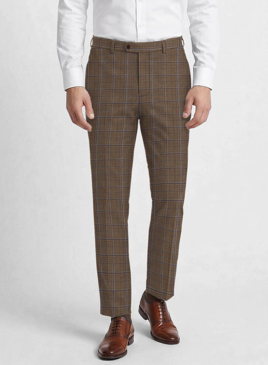 Reda Otter Brown Checks Wool Pants