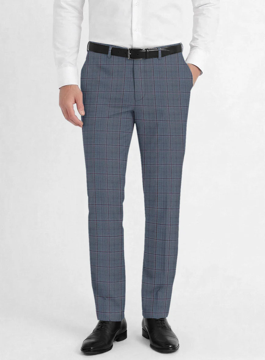 Reda Tropical Blue Checks Wool Pants