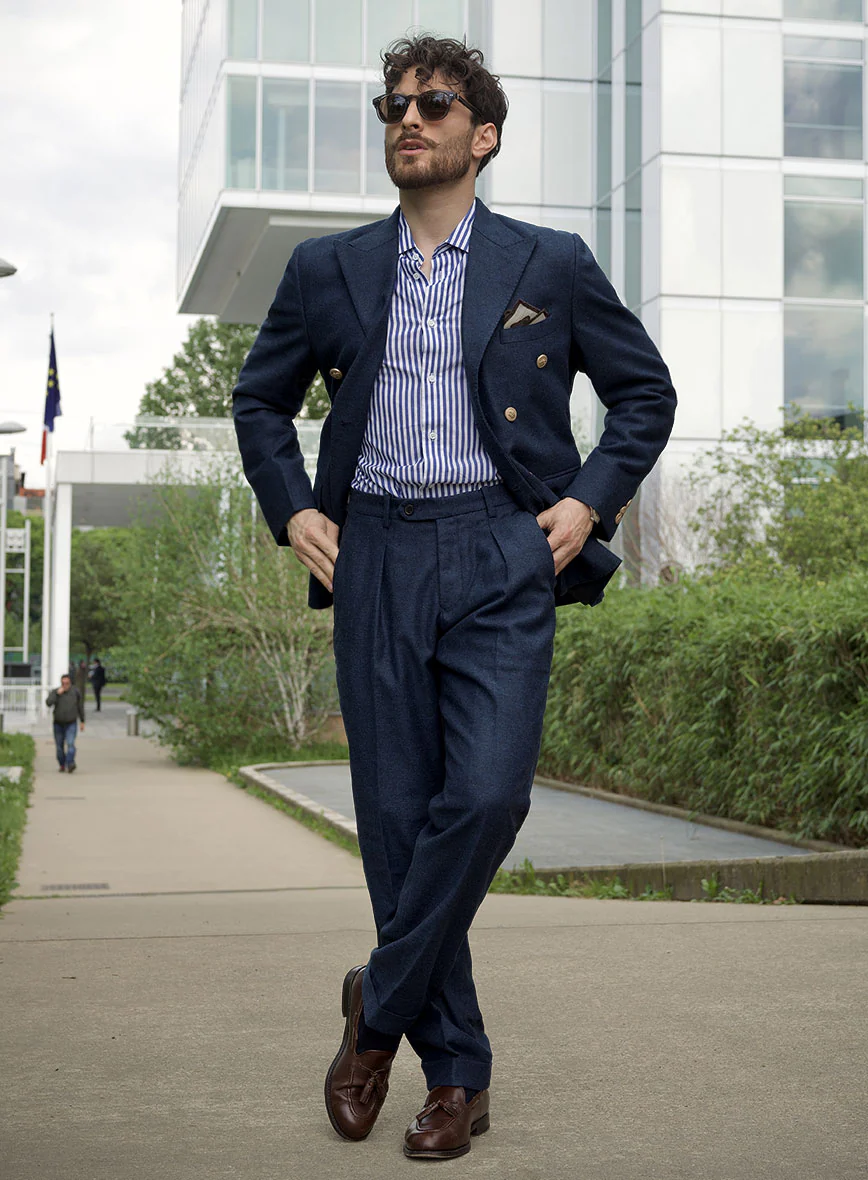 Royal Blue Denim Tweed Double Breasted Suit - II - Image 3