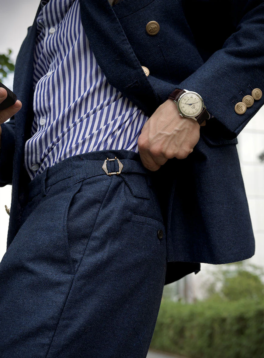 Royal Blue Denim Tweed Double Breasted Suit - II - Image 4