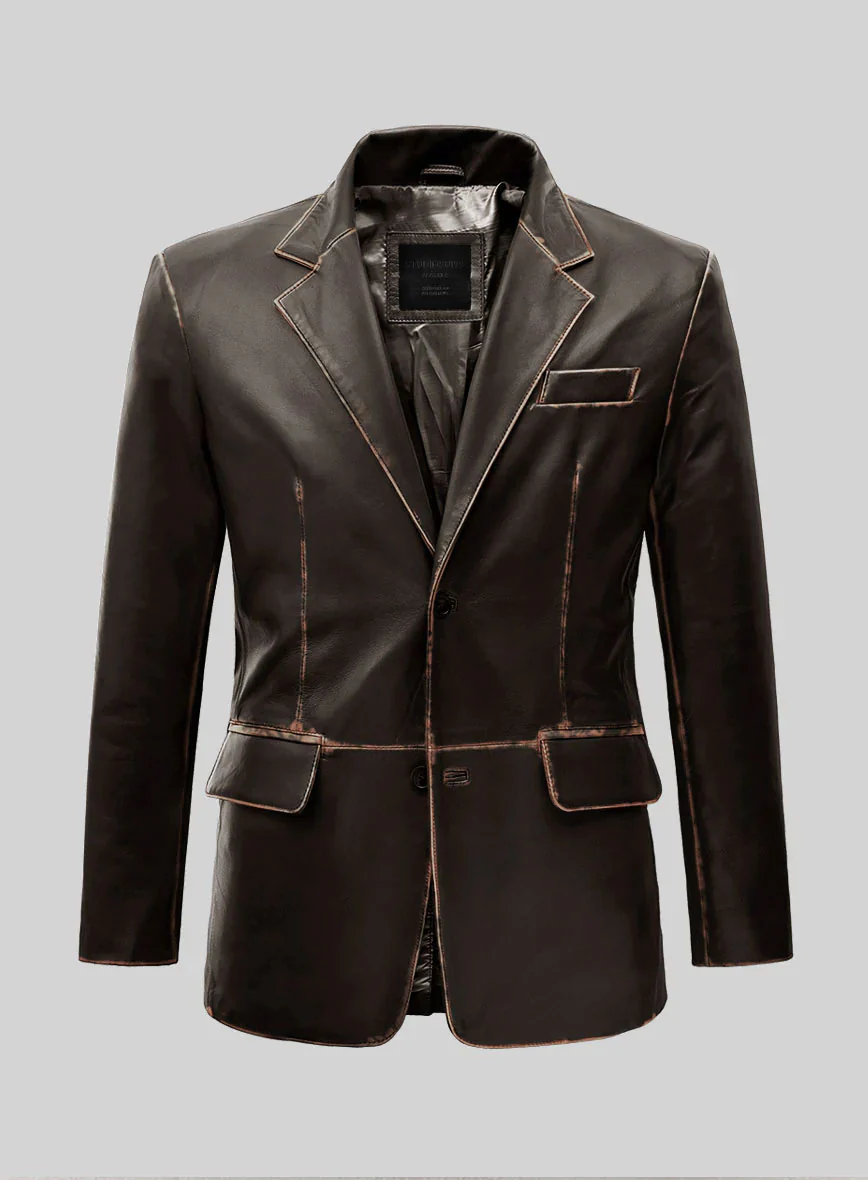 Rubbed Brown Leather Blazer