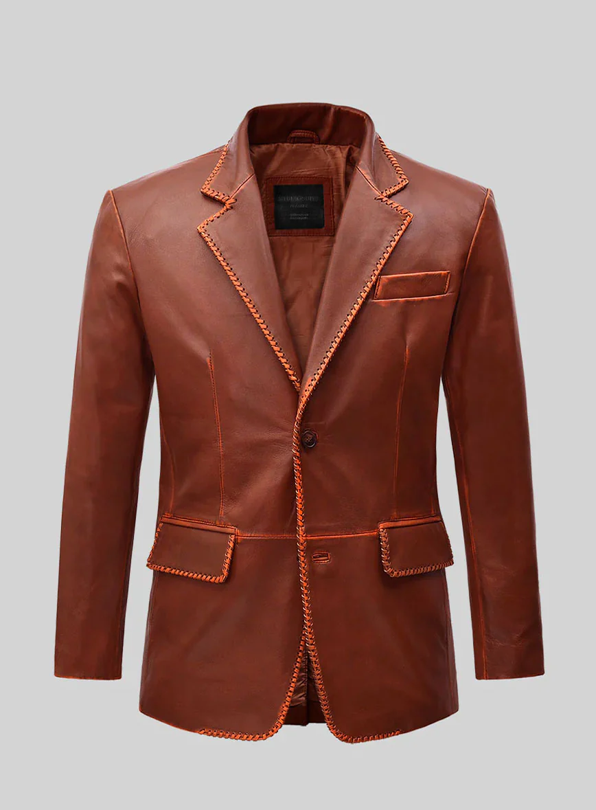 Rubbed Tan Brown Medieval Leather Blazer