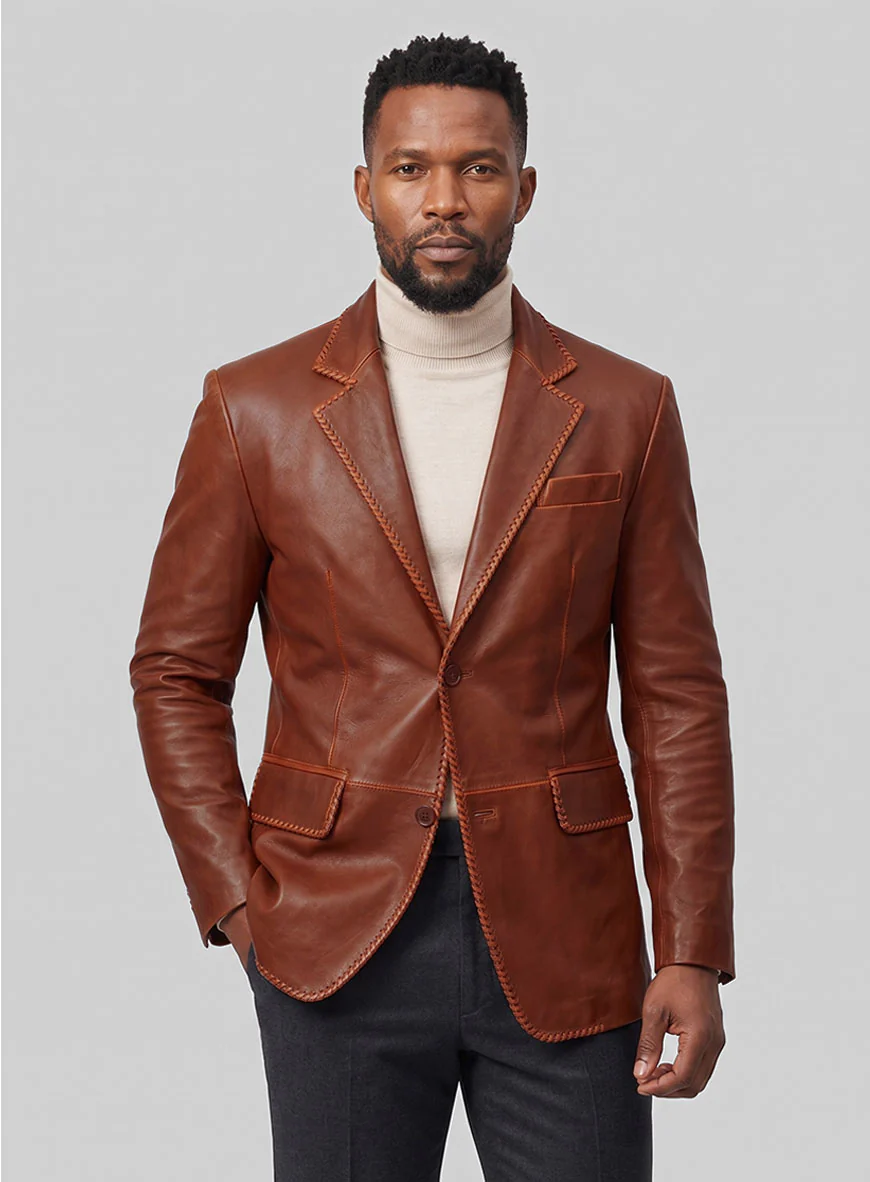 Rubbed Tan Brown Medieval Leather Blazer - Image 4