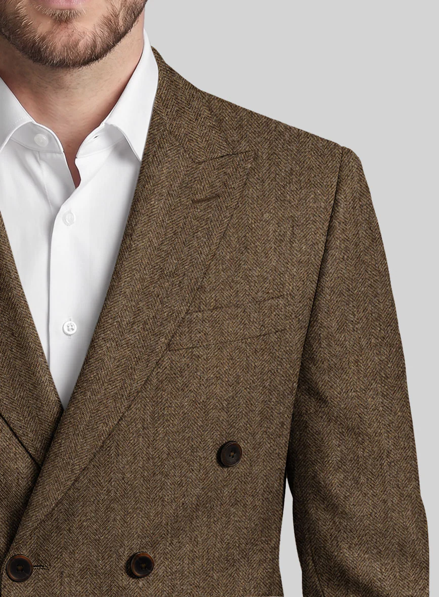 Rust Herringbone Tweed Double Breasted Jacket - Image 3