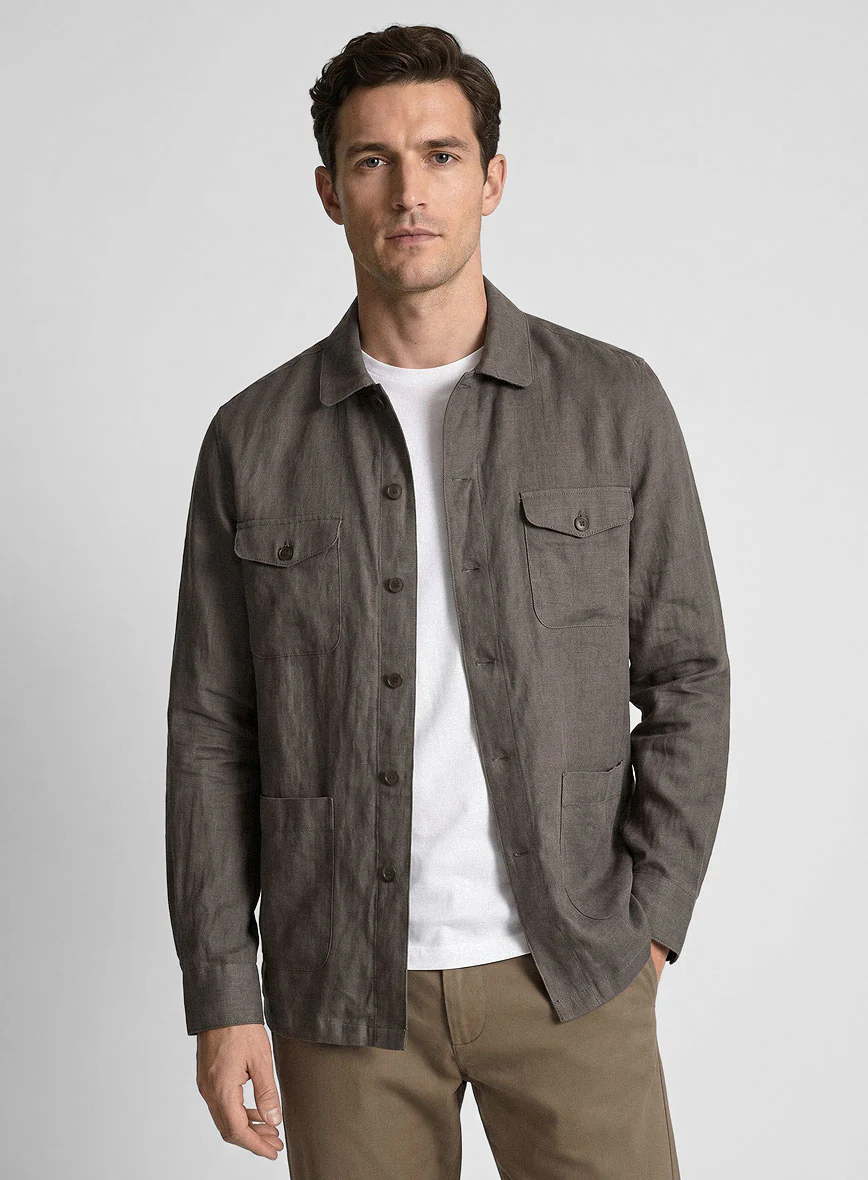 Safari Earthen Taupe Pure Linen Overshirt