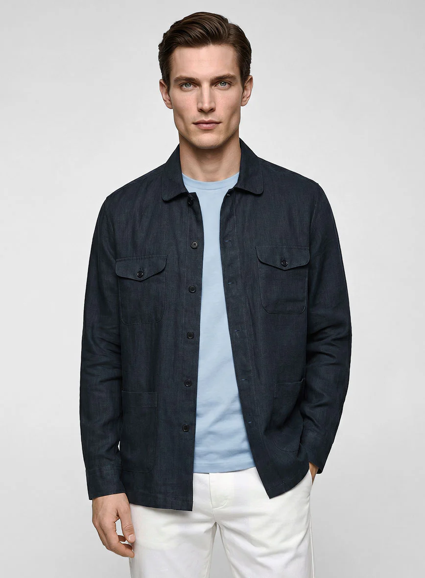Safari Midnight Tide Pure Linen Overshirt