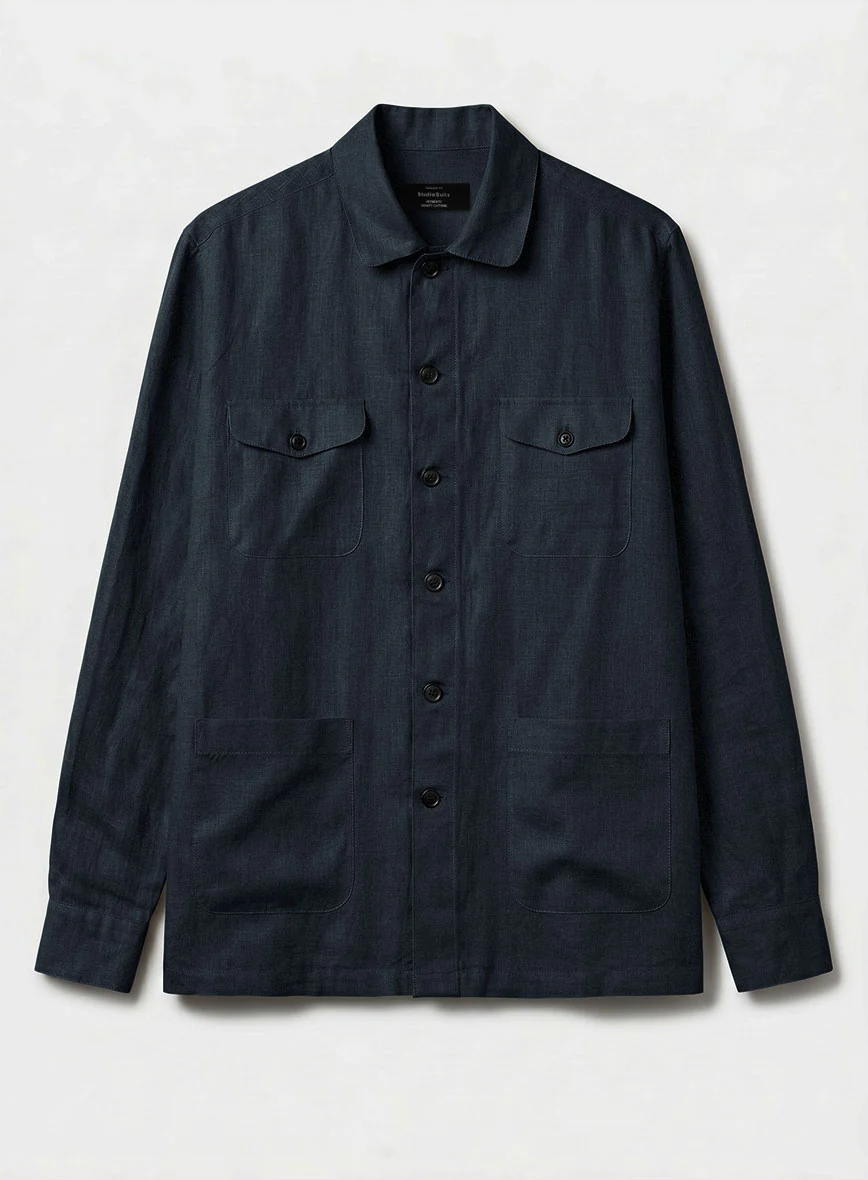 Safari Midnight Tide Pure Linen Overshirt - Image 2
