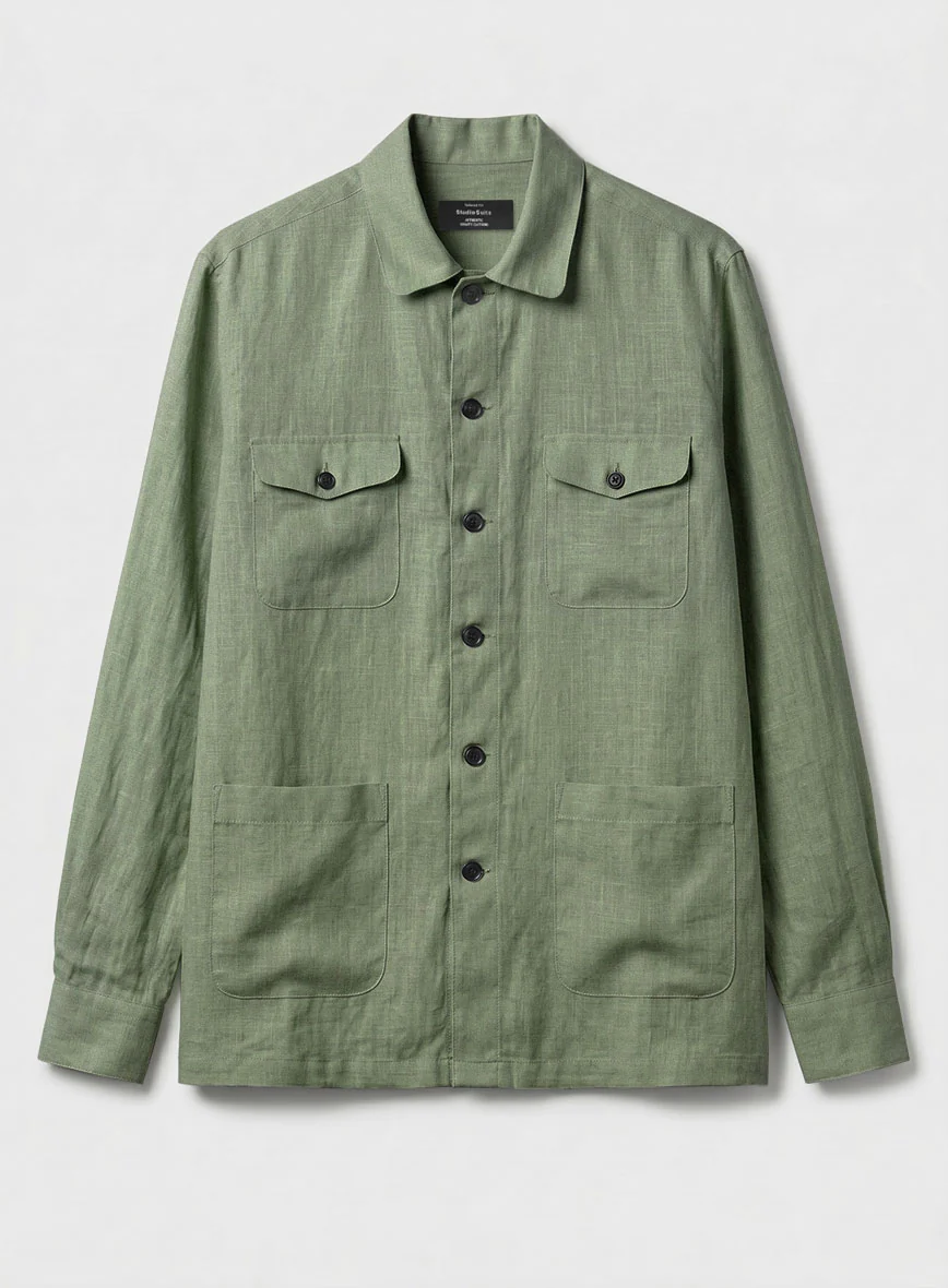 Safari Sage Green Pure Linen Overshirt - Image 2