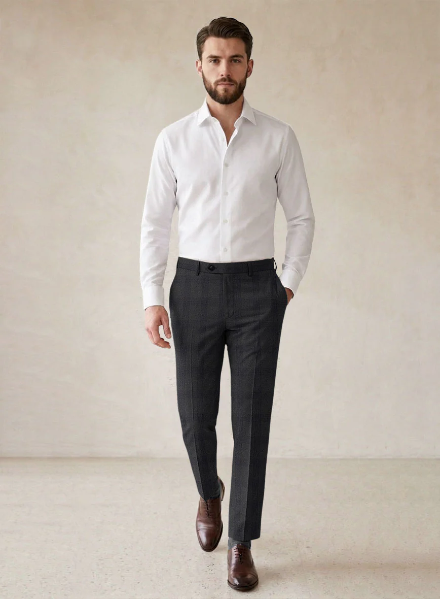 Scabal Arriol Checks Charcoal Wool Pants - Image 3
