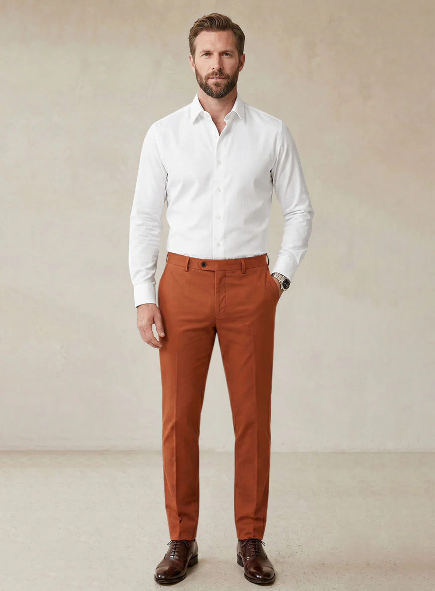 Scabal Burnt Orange Cashmere Cotton Pants - Image 3