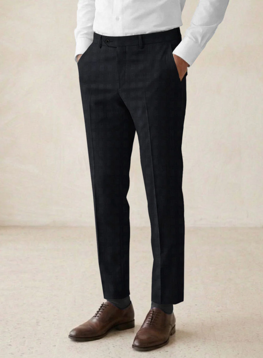 Scabal Cacho Checks Blue Wool Pants