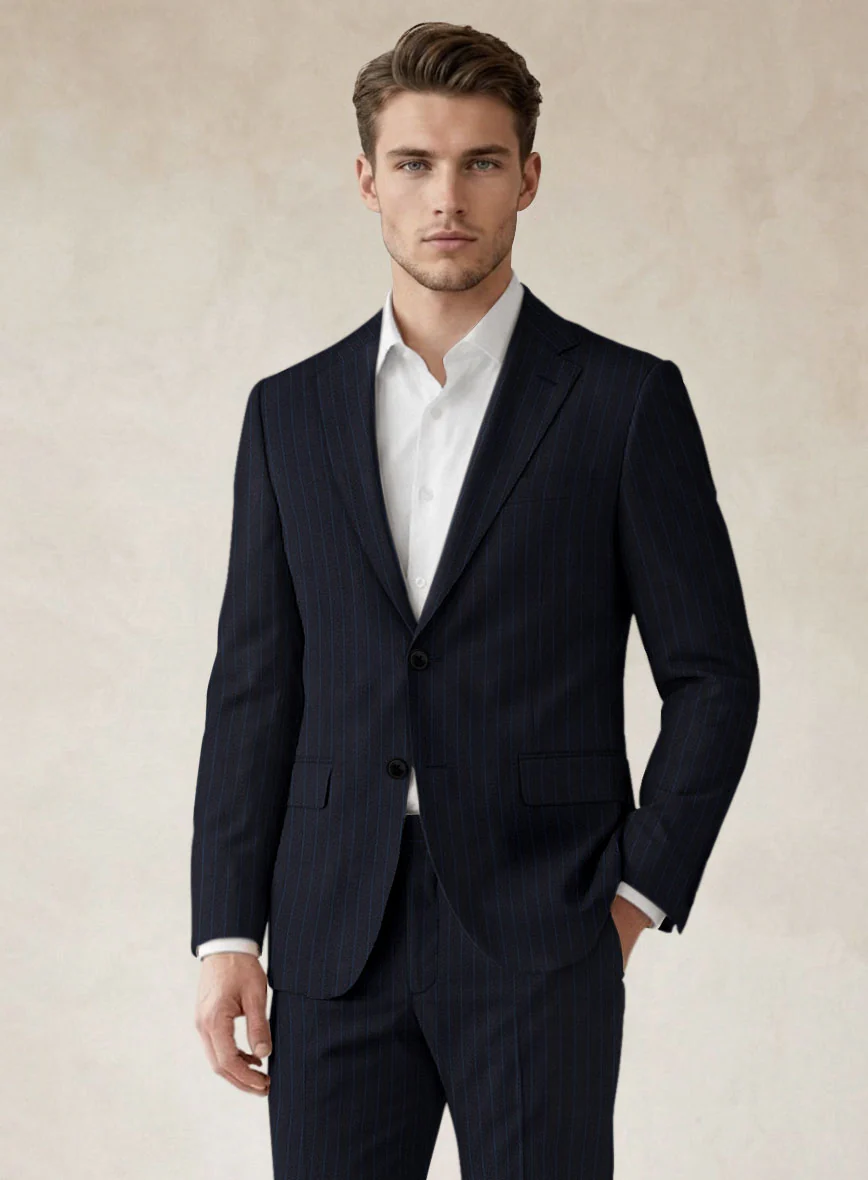 Scabal Ciaz Stripe Blue Wool Suit - Image 4