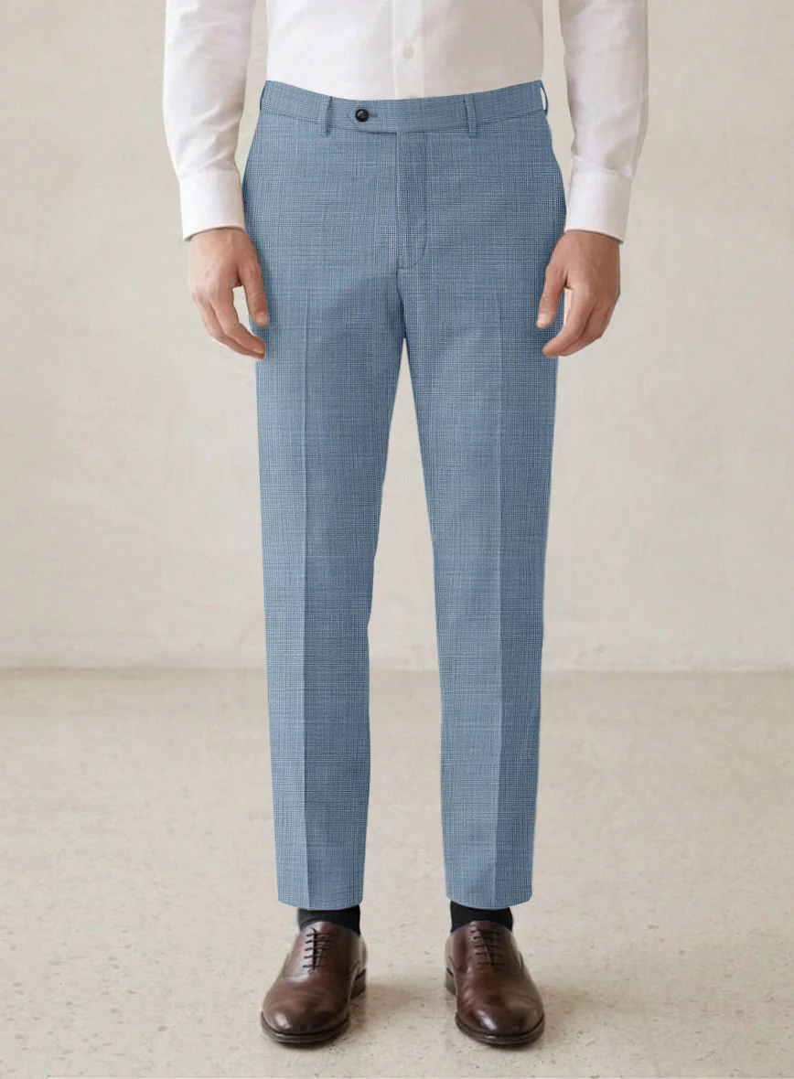 Scabal Cosmopolitan Nailhead Light Blue Wool Pants