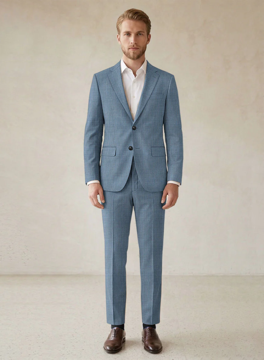 Scabal Cosmopolitan Nailhead Light Blue Wool Suit