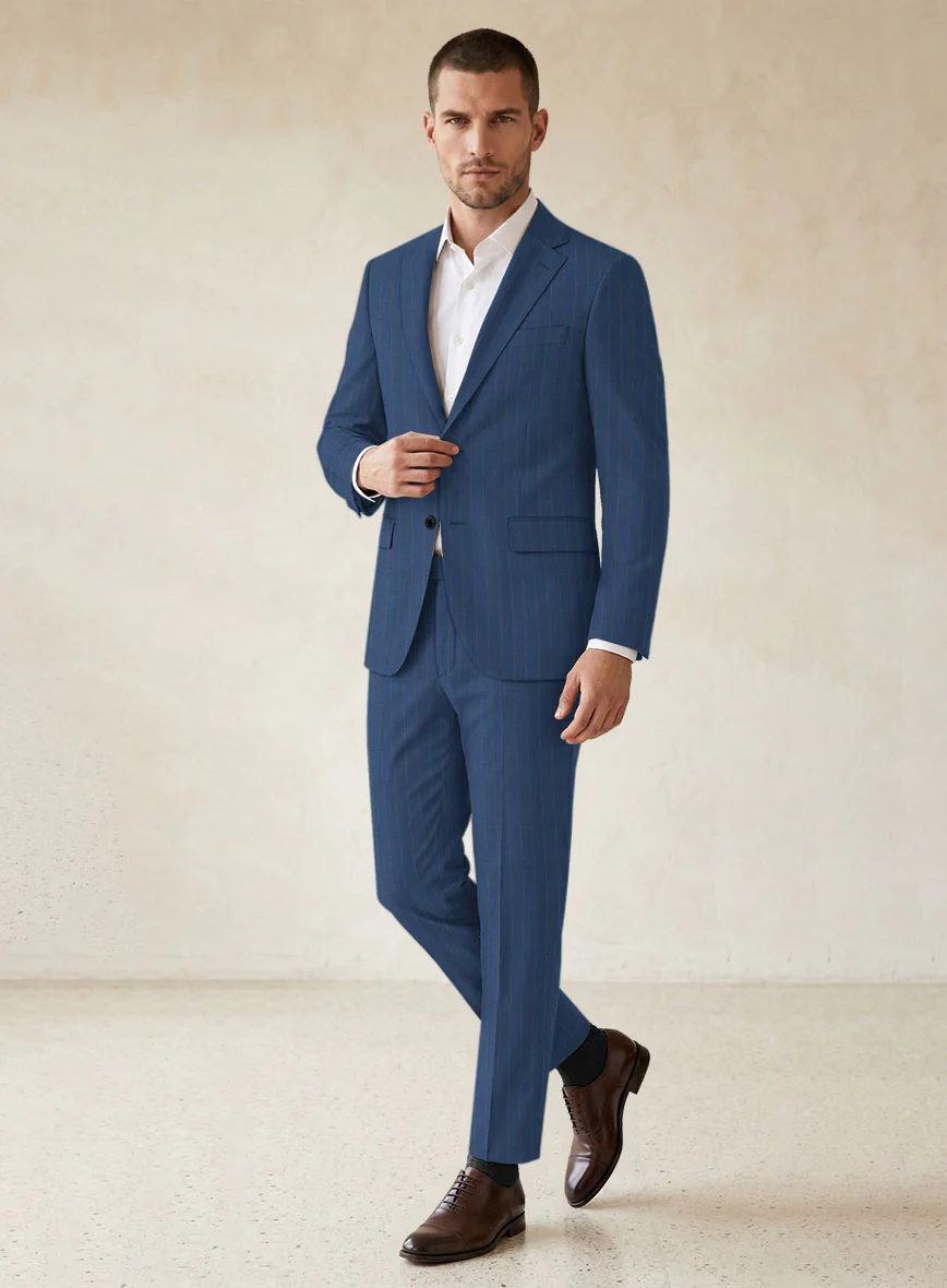Scabal Cosmopolitan Stripe Flat Blue Wool Suit