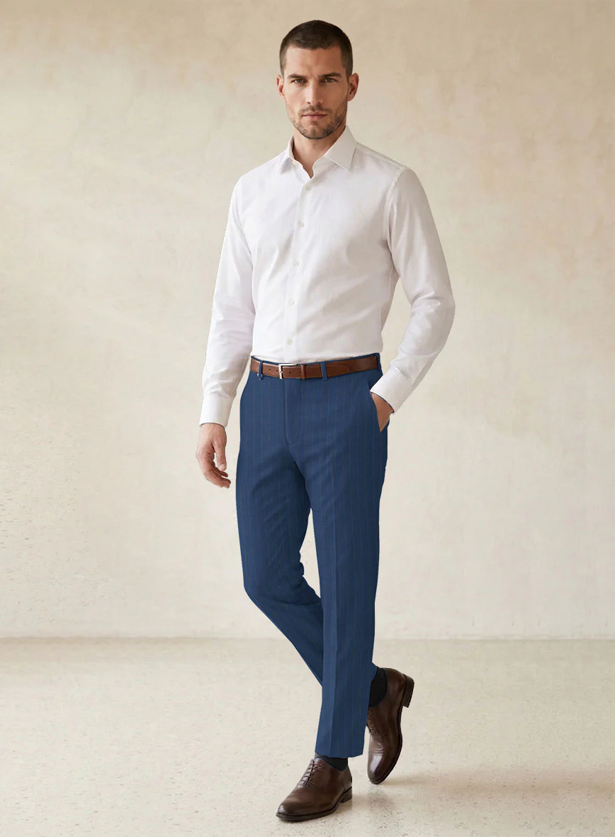Scabal Cosmopolitan Stripe Flat Blue Wool Suit - Image 7