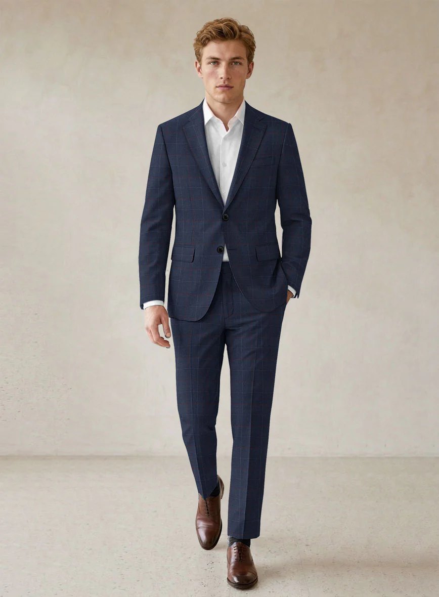 Scabal Cosmopolitan Windowpane Light Navy Wool Suit