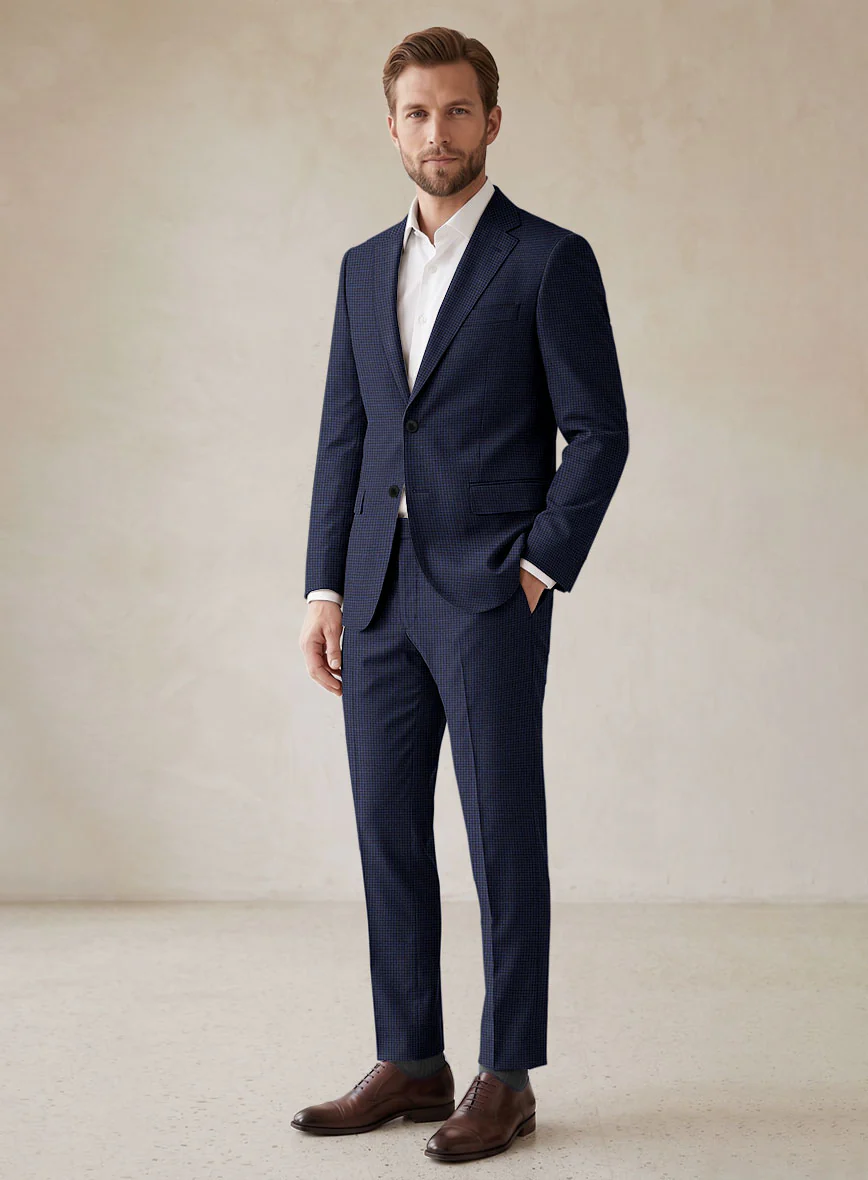 Scabal Londoner Asario Grid Blue Wool Suit