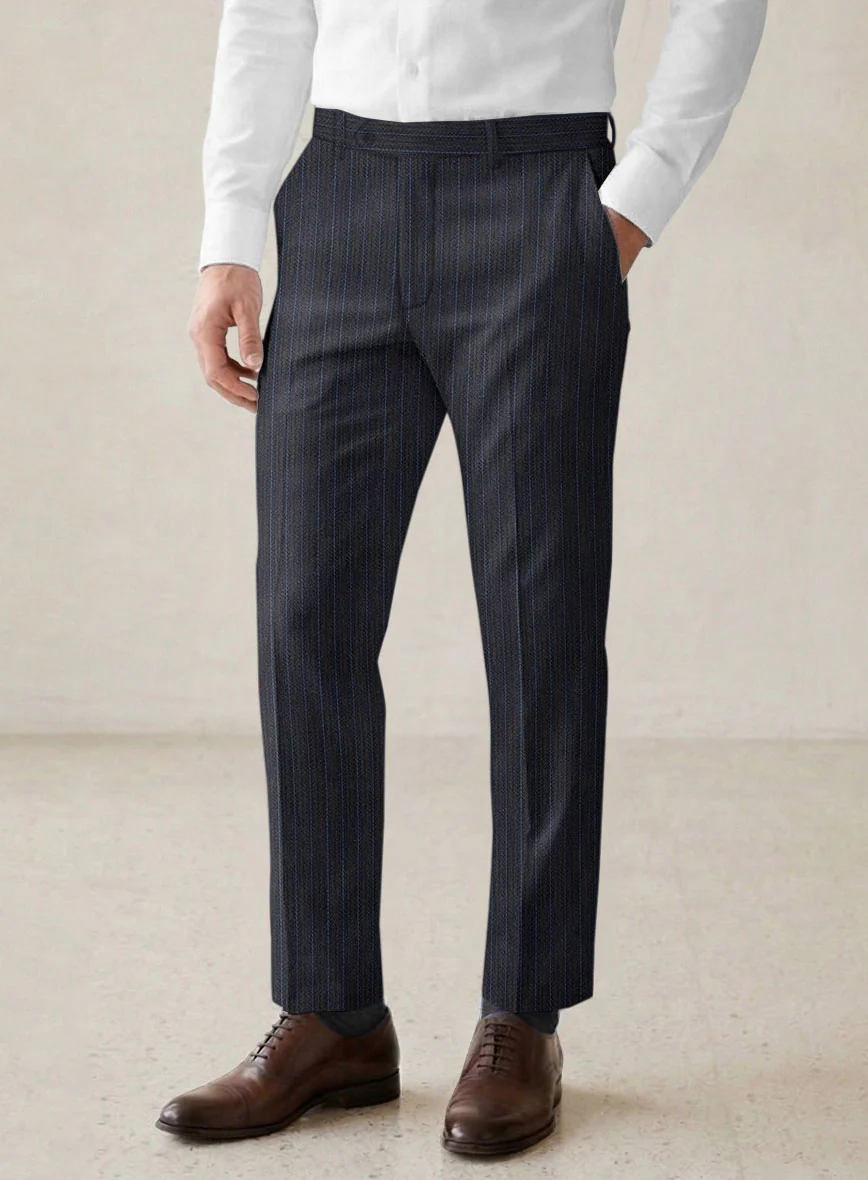 Scabal Londoner Cutina Stripe Blue Wool Pants