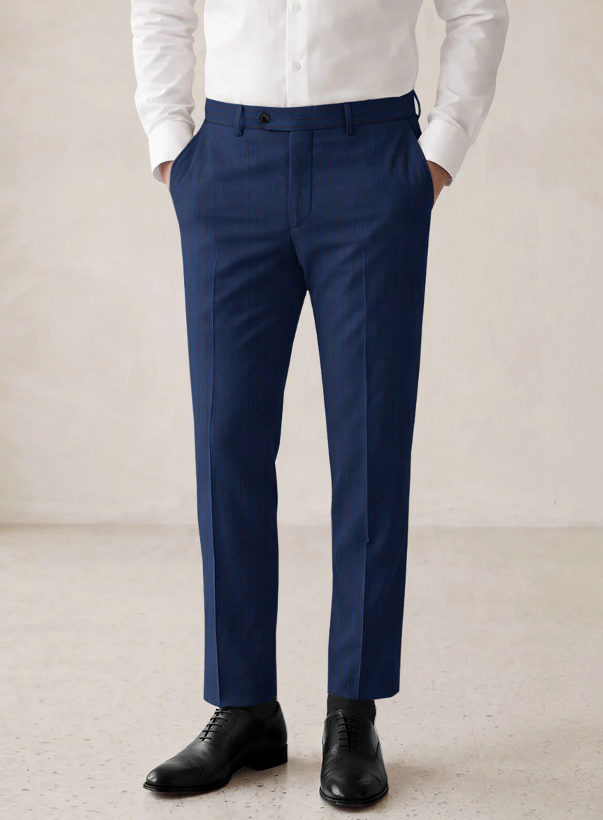 Scabal Londoner Deli Stripe Blue Wool Pants