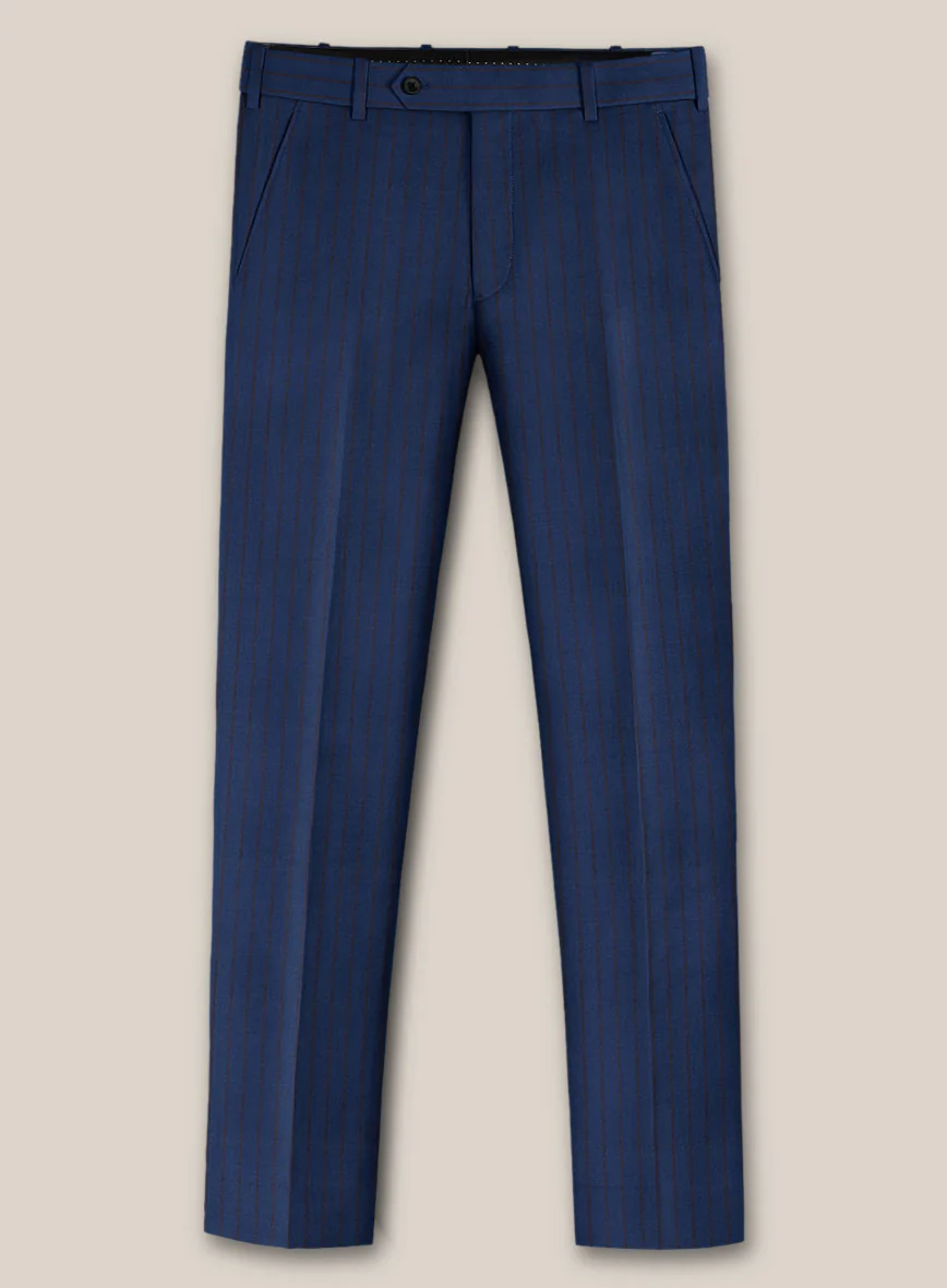 Scabal Londoner Deli Stripe Blue Wool Pants - Image 2