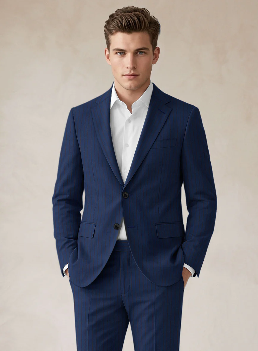Scabal Londoner Deli Stripe Blue Wool Suit - Image 4