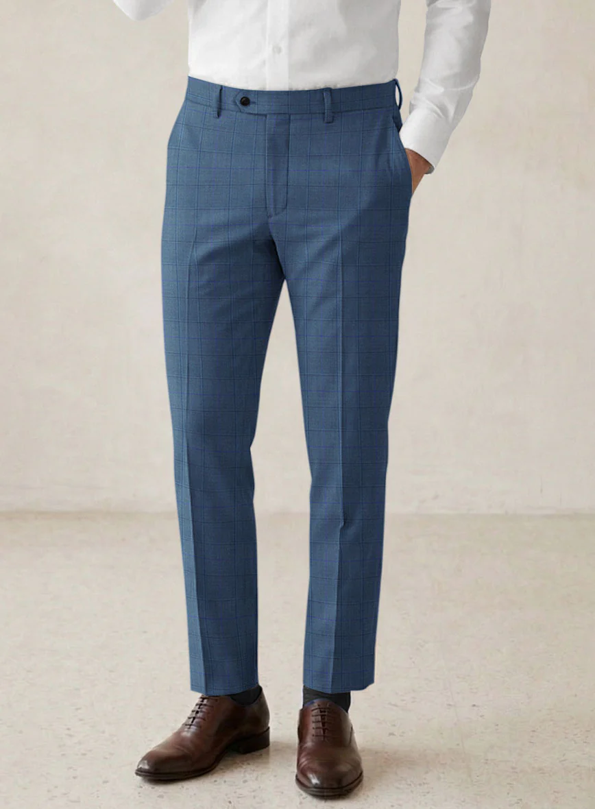 Scabal Londoner Glen Blue Wool Pants