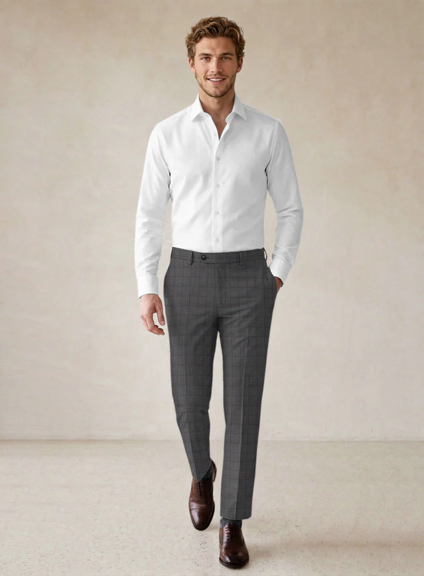 Scabal Londoner Inagi Checks Gray Wool Pants - Image 3