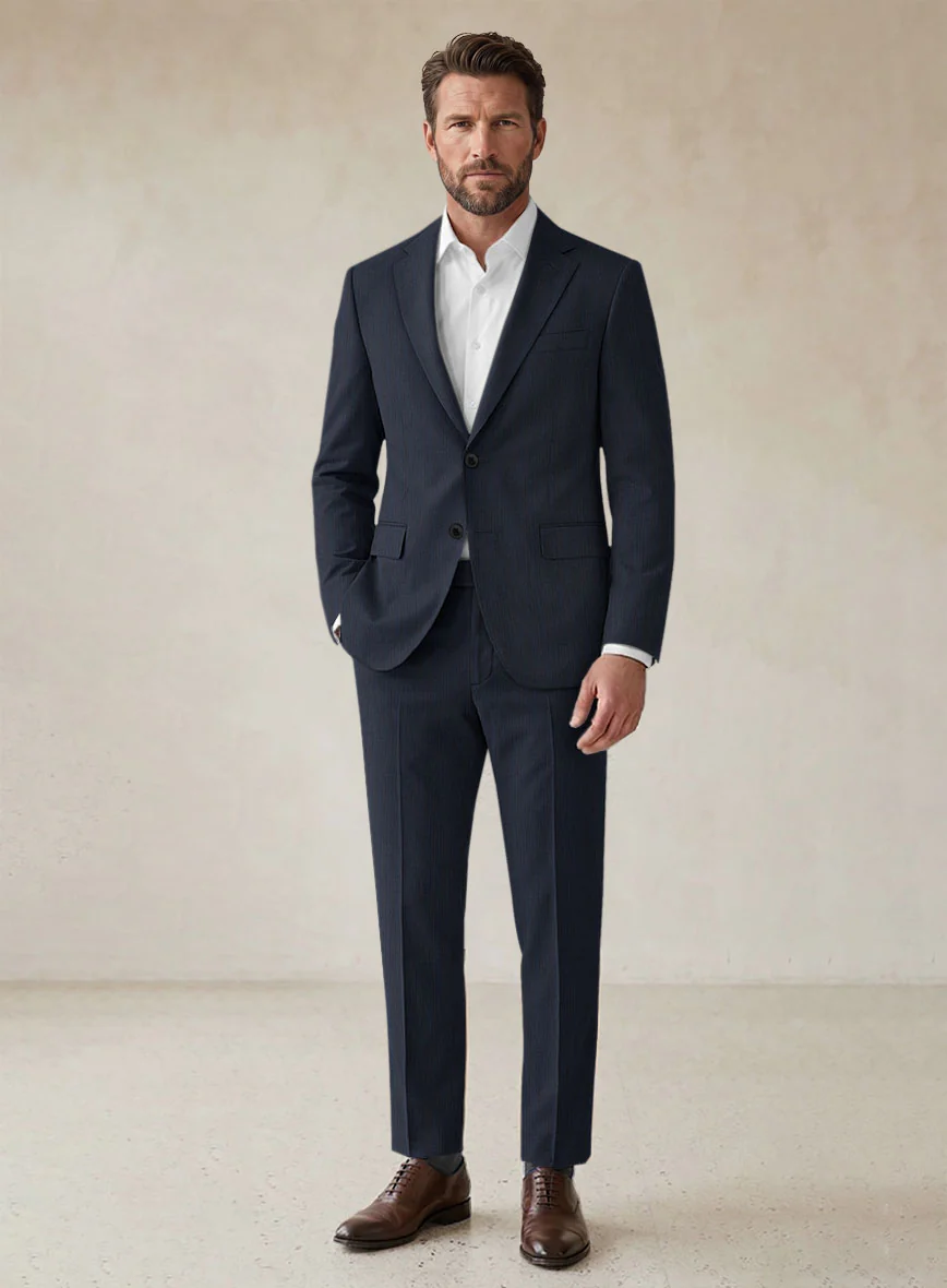 Scabal Londoner Jolge Stripe Blue Wool Suit