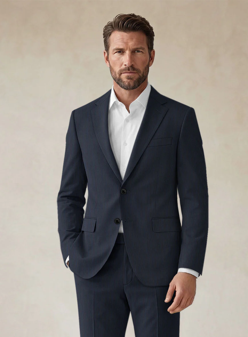 Scabal Londoner Jolge Stripe Blue Wool Suit - Image 3