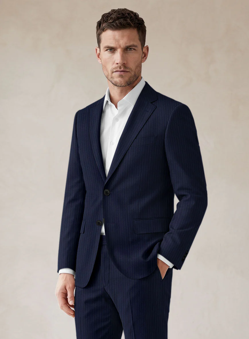 Scabal Londoner Mence Stripe Blue Wool Suit - Image 3