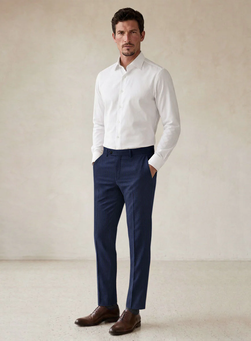 Scabal Londoner Sarcos Stripe Blue Wool Suit - Image 7