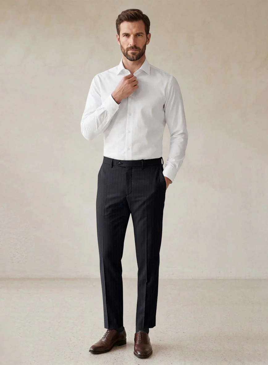 Scabal Londoner Toconi Stripe Blue Wool Pants - Image 3