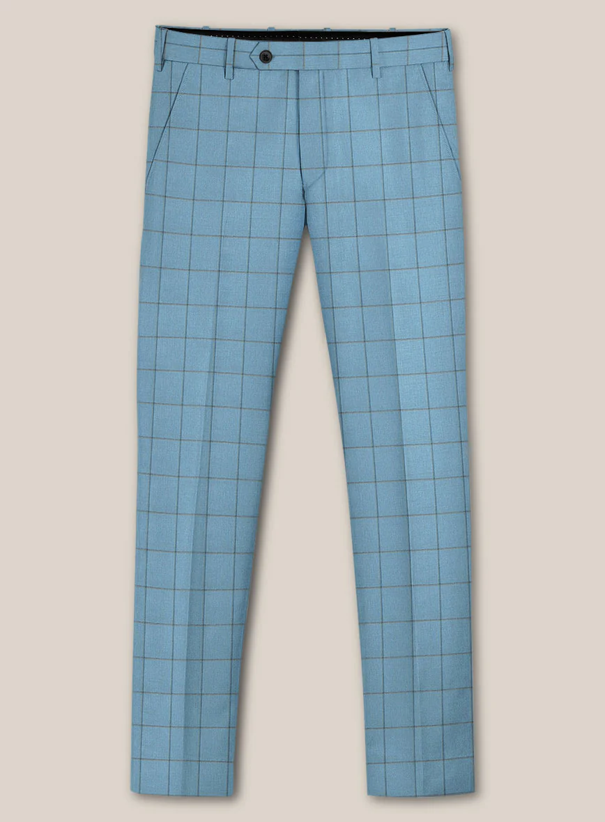 Scabal Londoner Windowpane Blue Wool Pants - Image 2
