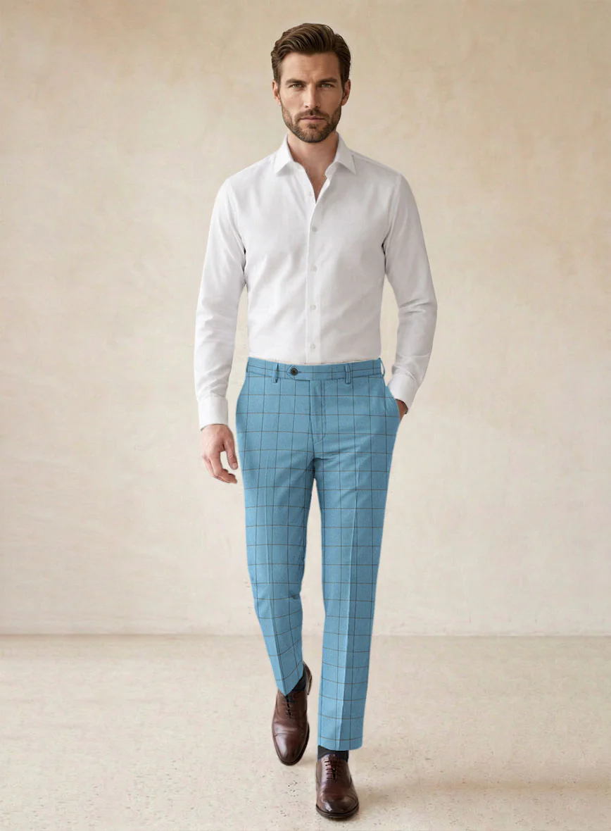 Scabal Londoner Windowpane Blue Wool Pants - Image 3