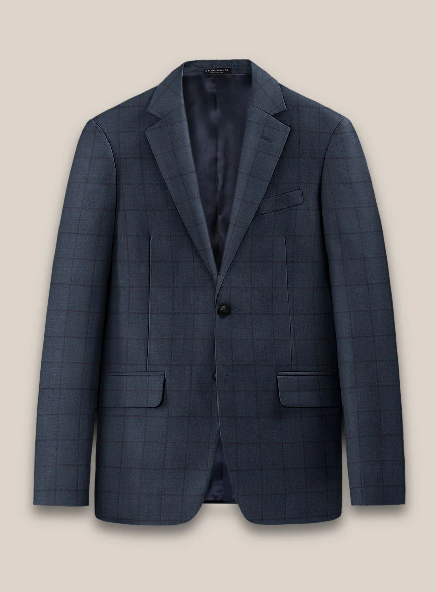 Scabal Londoner Windowpane Dark Blue Wool Jacket