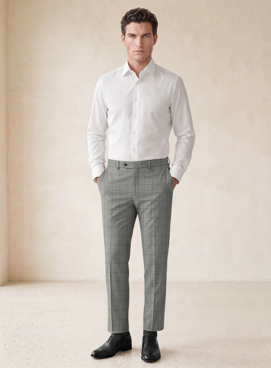 Scabal Londoner Windowpane Light Gray Wool Pants - Image 3