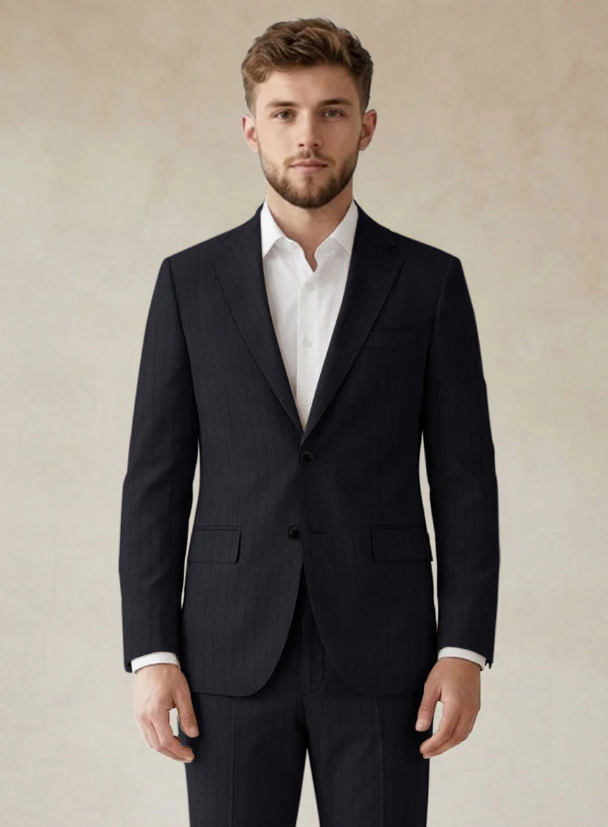 Scabal Pegico Stripe Blue Wool Suit - Image 3