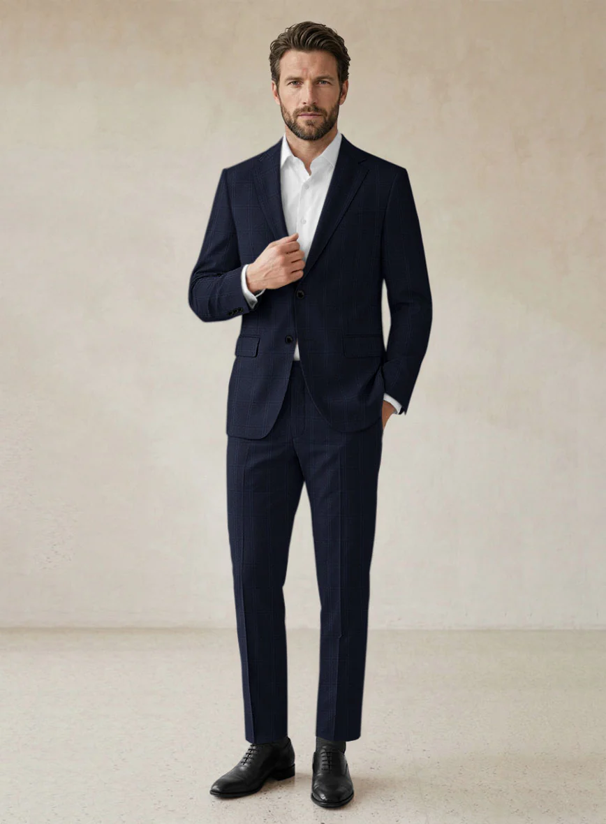 Scabal Poz Checks Blue Wool Suit