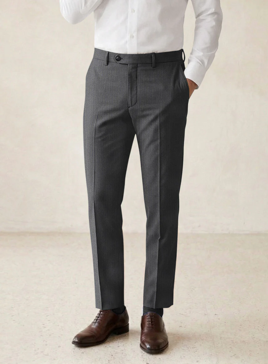 Scabal Rass Stripe Gray Wool Pants