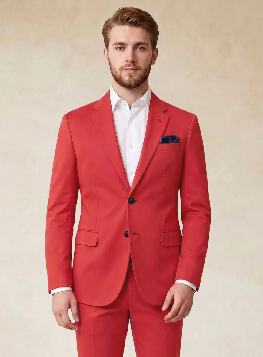 Scabal Red Cotton Stretch Suit - Image 3
