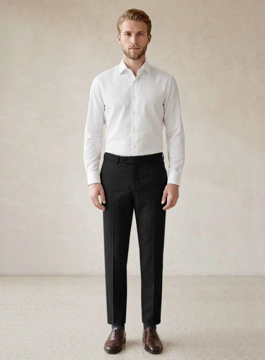 Scabal Sapphire Chalkstripe Gray Wool Pants - Image 3