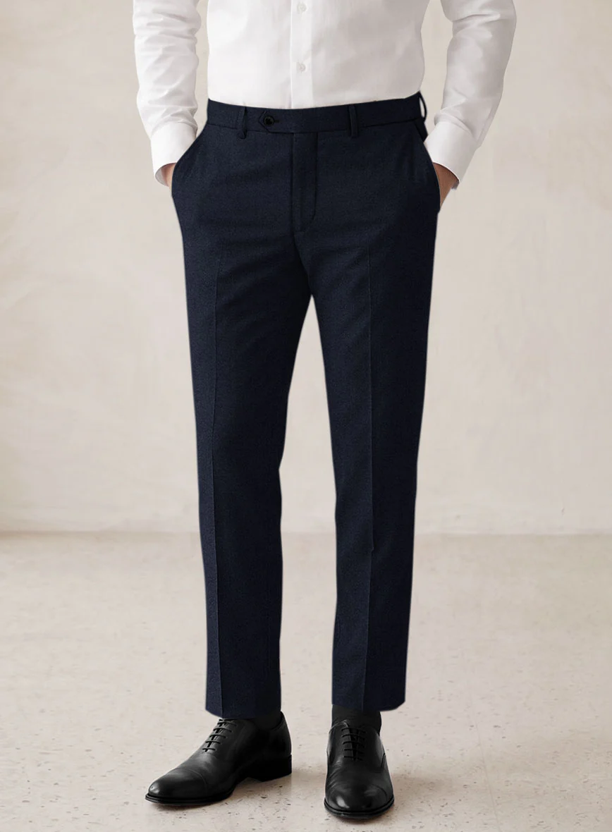 Scabal Sapphire Herringbone Blue Wool Pants