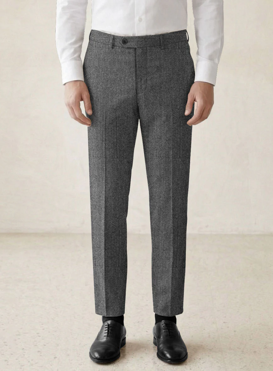 Scabal Sapphire Herringbone Gray Wool Pants
